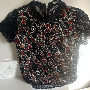 Zara mock neck lace blouse